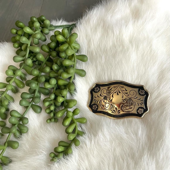 Other - Belt Buckle Floral Gold & Black Rodeo Western